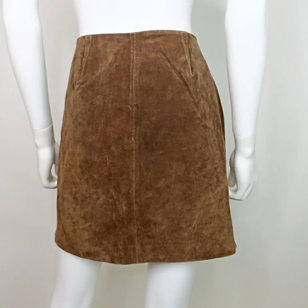 Blanknyc Blank NYC Leather Suede Skirt Brown Side Zip Mini Moto Women's 31 - Picture 2 of 4